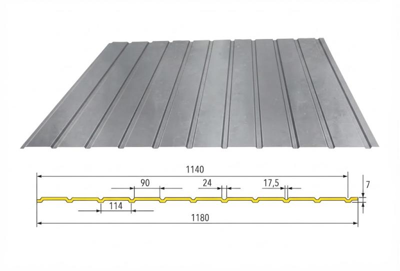 Trapézový plech Hornval E7 Elevácia Pozink 0,7 mm