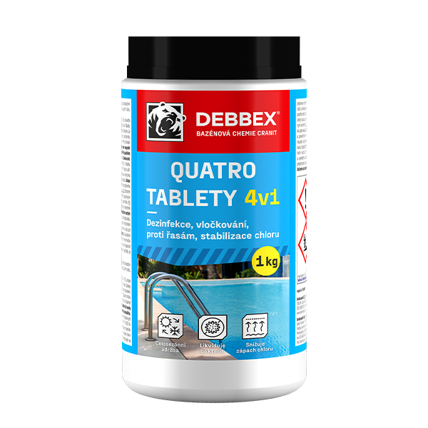 Quatro tablety - dezinfekce, proti řasám, vločkování, stabilizace 1 kg dóza namodralá